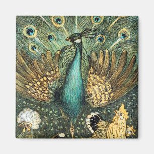 Theo Van Hoytema Vintag Peacock Open Wings Peafow Magnet