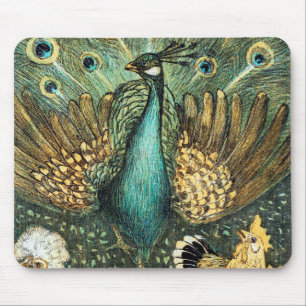 Theo Van Hoytema Vintag Peacock Open Wings Peafow Mousepad