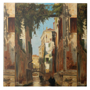 Theodor Groll Venedig Blick auf einen Kanal Vintag Fliese