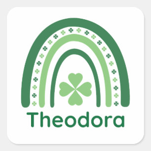 Theodora Name Clover Boho Rainbow Quadratischer Aufkleber