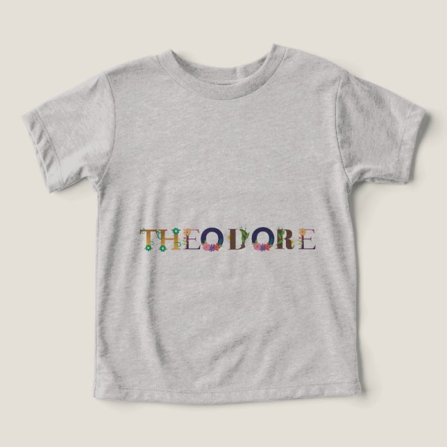 THEODORE Name Kunst mit bestickten Blume (Design Vorderseite)