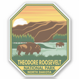 Theodore Roosevelt Nationalpark Bison Retro Aufkleber