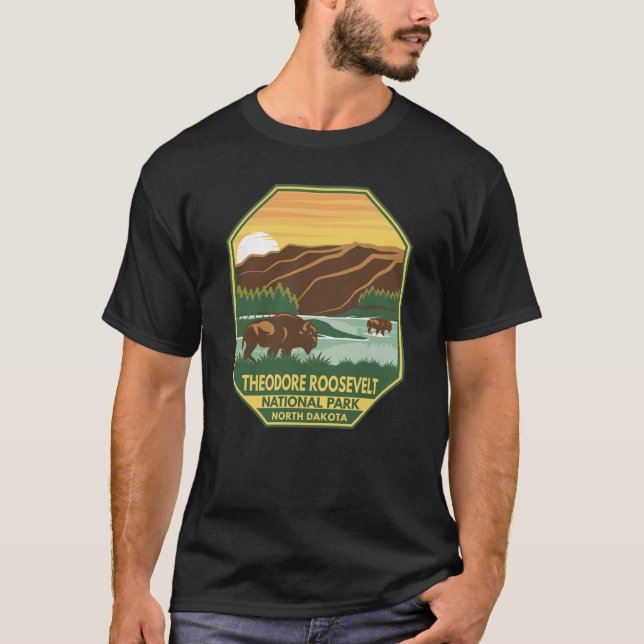 Theodore Roosevelt Nationalpark Bison Retro T-Shirt (Vorderseite)