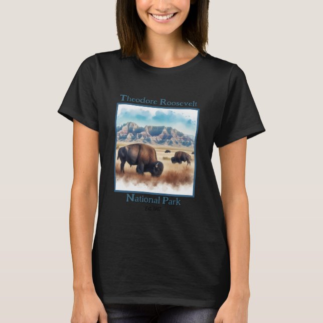 Theodore Roosevelt Nationalpark Bison Souvenir T-Shirt (Vorderseite)