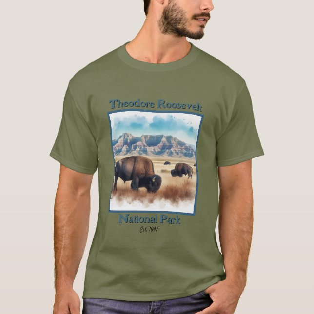 Theodore Roosevelt Nationalpark Bison Souvenir T-Shirt (Vorderseite)