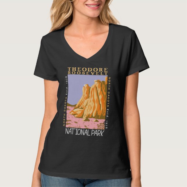 Theodore Roosevelt Nationalpark Retro erschüttert T-Shirt (Vorderseite)