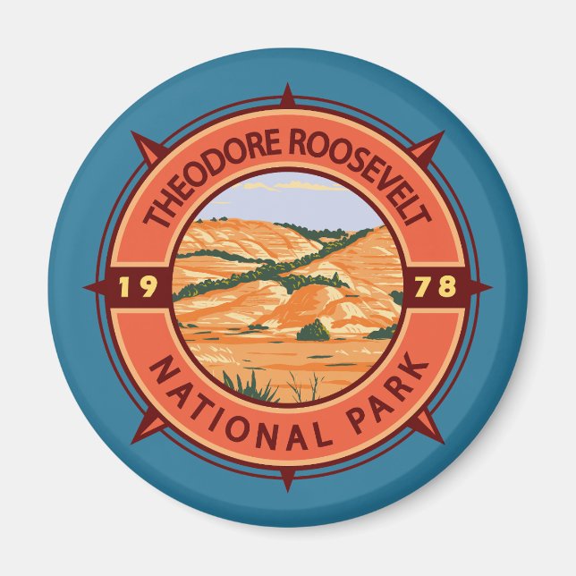 Theodore Roosevelt Nationalpark Retro Kompass Magnet (Vorne)