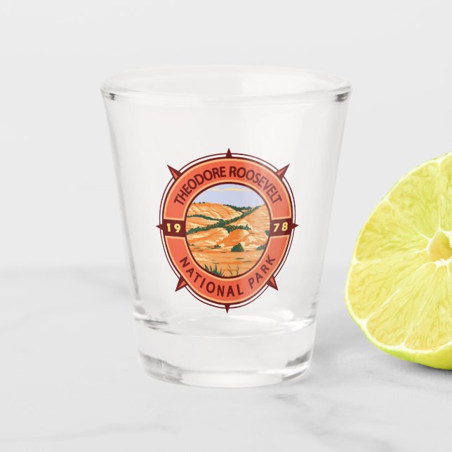 Theodore Roosevelt Nationalpark Retro Kompass Schnapsglas (Vorderseite)