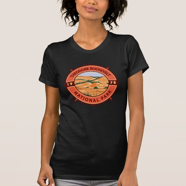 Theodore Roosevelt Nationalpark Retro Kompass T-Shirt (Vorderseite)