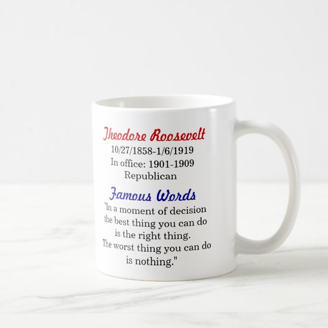 Theodore- Rooseveltzitat-Tasse Kaffeetasse (Rechts)