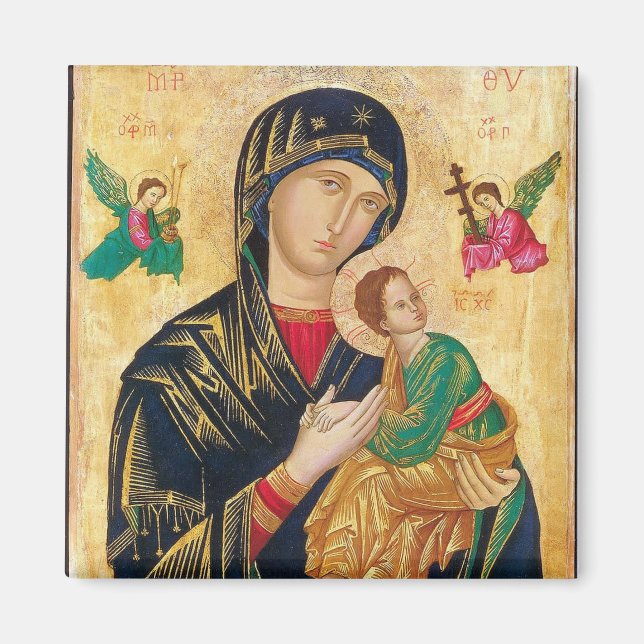 Theotokos und Christliches Kind mit Engelsymbol Magnet (Vorne)