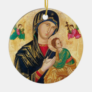 Theotokos und Christusknabe mit Engeln Ikone Keramik Ornament