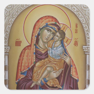 Theotokos und das christliche Kind Quadratischer Aufkleber