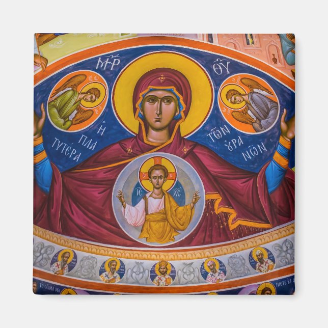 Theotokos und das Christuskind mit Engelsymbol Magnet (Vorne)