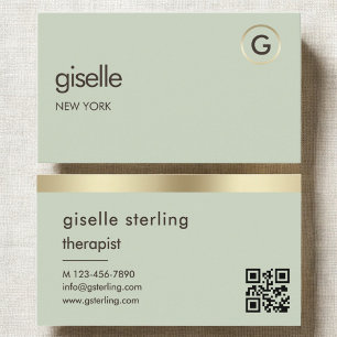 Therapeut Berater Sage Green Gold QR-Code Visitenkarte