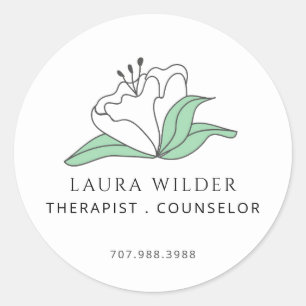 Therapeut Berater Serene Weiße Blume Geschäft Runder Aufkleber