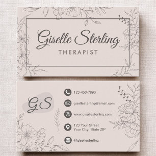 Therapeut Floral Botanisch Elegant Schrift Visitenkarte