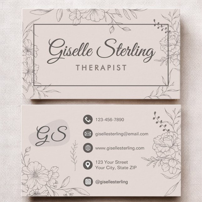 Therapeut Floral Botanisch Elegant Schrift Visitenkarte (Von Creator hochgeladen)
