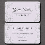 Therapeut für Heiltherapie Floral Lilac Lila Visitenkarte<br><div class="desc">Erleben Sie einen beruhigenden ersten Eindruck mit der lila Visitenkarte des Blumenglases des Therapeuten. Es ist mit einer weichen, heilend inspiriert Ästhetik gestaltet und bietet elegante Blumenakzente und moderne Typografie, um Ihren Namen, Ihre Kontaktdetails und Ihren beruflichen Titel zu unterstreichen. Die lila lila Palette symbolisiert Ruhe, Heilung und Vertrauen und...</div>