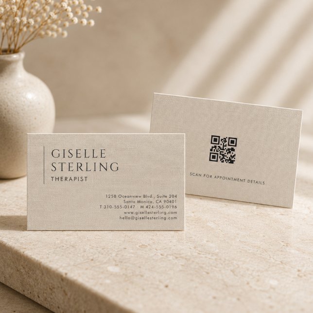 Therapeut QR-Code auf neutralem Leinen Visitenkarte (Von Creator hochgeladen)