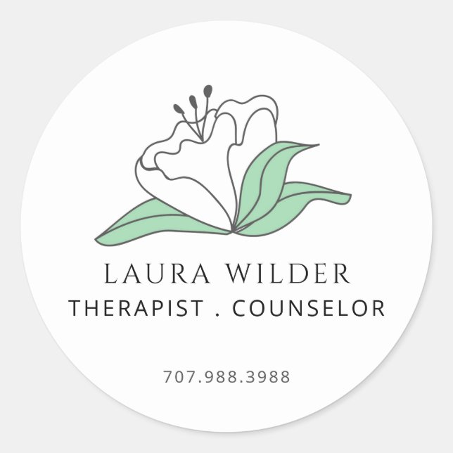 Therapeut Serene White Blume Business Runder Aufkleber (Vorderseite)