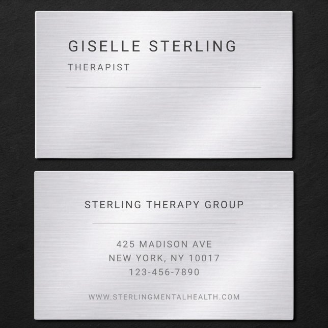 Therapeut Silver Metallic Professional Visitenkarte (Von Creator hochgeladen)