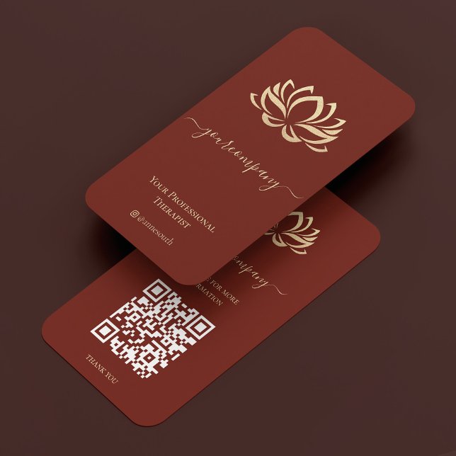 Therapeut Wellness Dark Terracotta Gold Lotus Visitenkarte (Therapist Wellness Dark Terracotta Gold Lotus Business Card
)