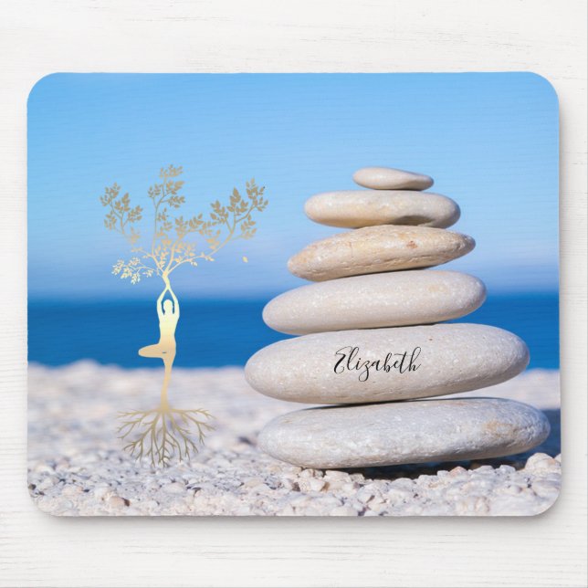 Therapeut Zen Stones, Gold Tree Silhouette Mousepad (Vorne)
