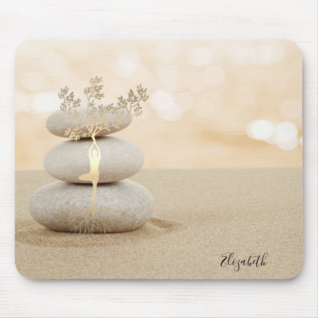 Therapeut Zen Stones Sand Gold Tree Silhouette Mousepad (Vorne)