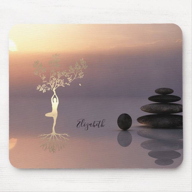 Therapeut Zen Stones, Sonnenuntergang Bäume Silhou Mousepad (Vorne)