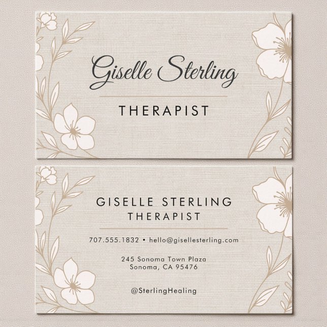 Therapist Botanical Flowers Floral Linen Visitenkarte (Von Creator hochgeladen)