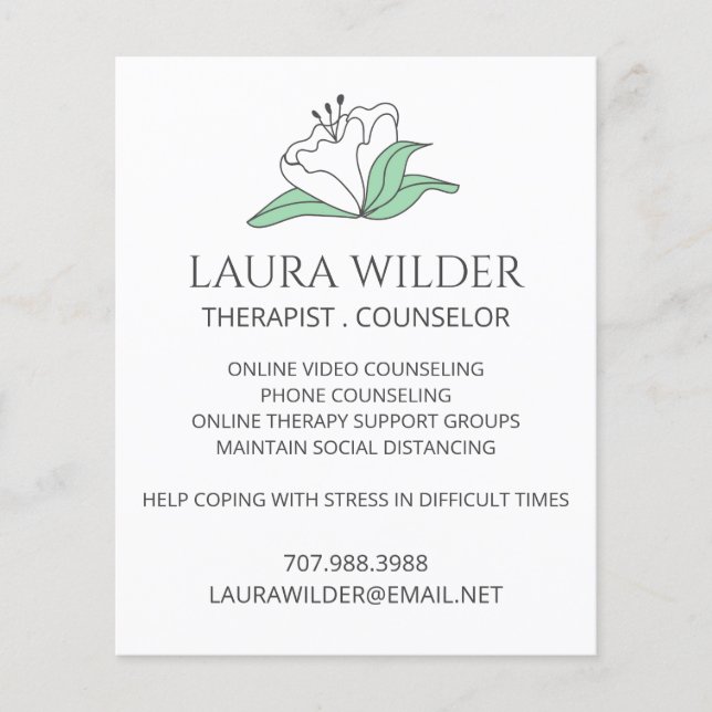 Therapist Counselor Online Or By Phone Flyer (Vorne)