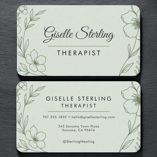 Therapist Floral Sage Green Professional Visitenkarte (Von Creator hochgeladen)