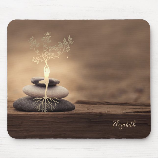Therapist Zen Stones, Gold Tree Silhouette Brown Mousepad (Vorne)
