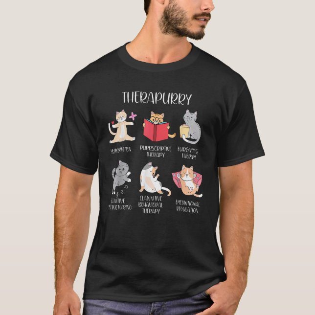 Therapurry Funny Cat Lover Therapy Cat Puns Mental T-Shirt (Vorderseite)