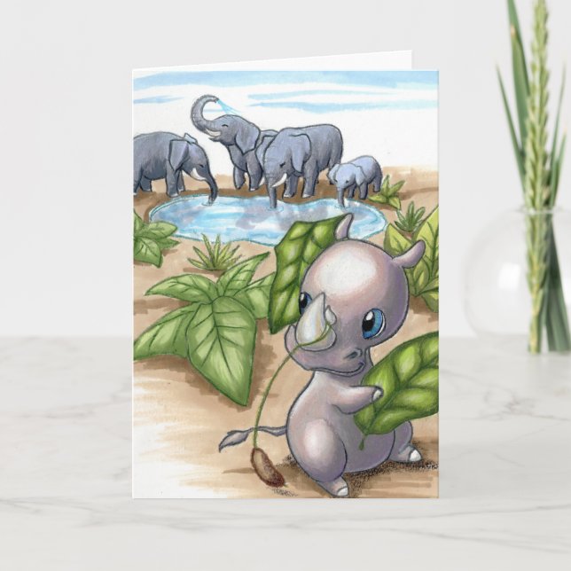 There a New Rhino in Town Elephant Friends Card Karte (Vorderseite)