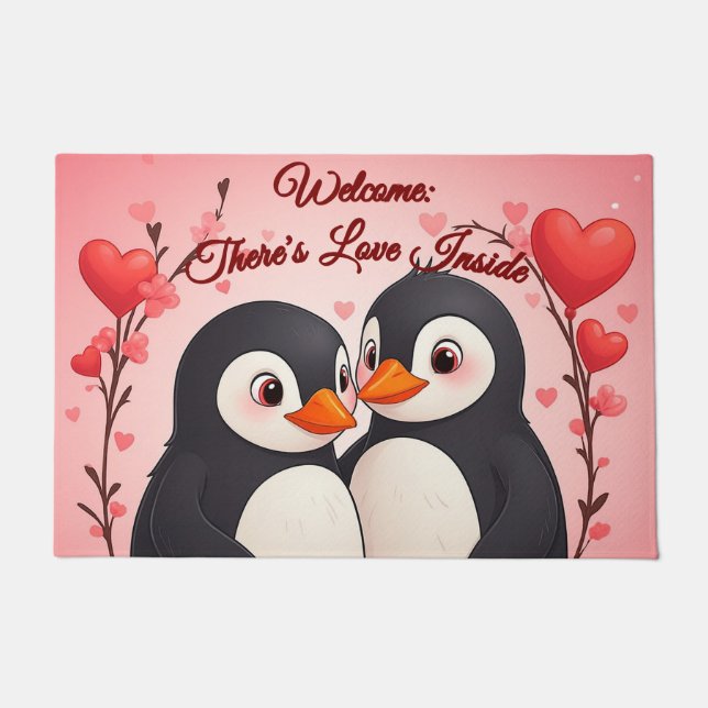 There's Love Inside: Penguin Love Welcome Mat Fußmatte (Vorderseite)