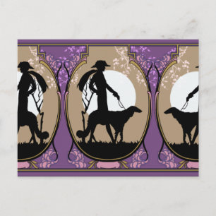 Theresa in Brown & Plum - Art-Déco-Dame mit Hund Postkarte