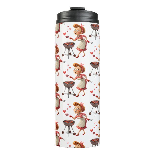 Thermal Tumbler Lady Cooking Red Hearts Thermosbecher (Vorderseite)