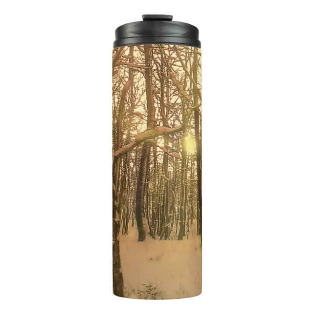 Thermal Tumbler Winterwald Schnee und Licht Thermosbecher (Vorderseite)