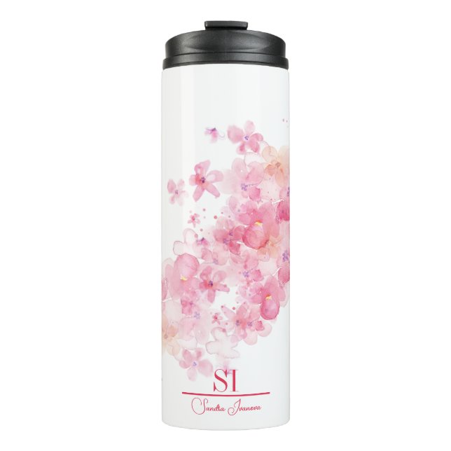Thermischer Tumbler, personalisiert florale Monogr Thermosbecher (Vorderseite)