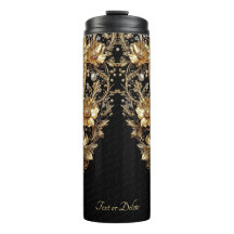 Thermobecher mit goldenem verziertem Blumendesign