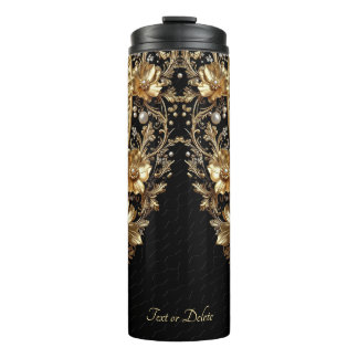 Thermobecher mit goldenem verziertem Blumendesign Thermosbecher