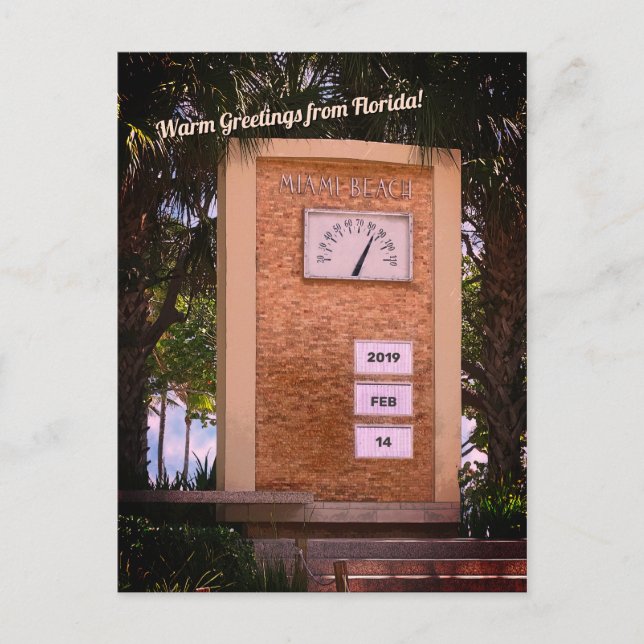 Thermometer am Miami Beach Ocean Drive (Datum einf Postkarte (Vorderseite)