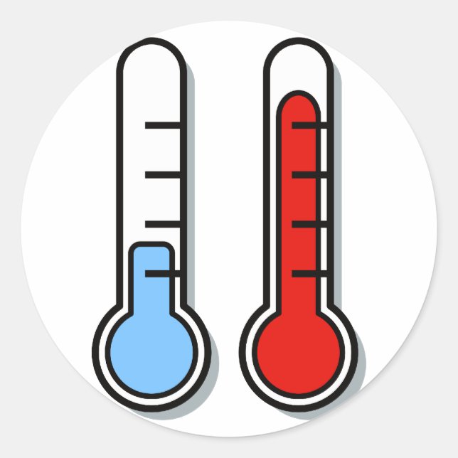 Thermometer kalt warm cold hot runder aufkleber (Vorderseite)