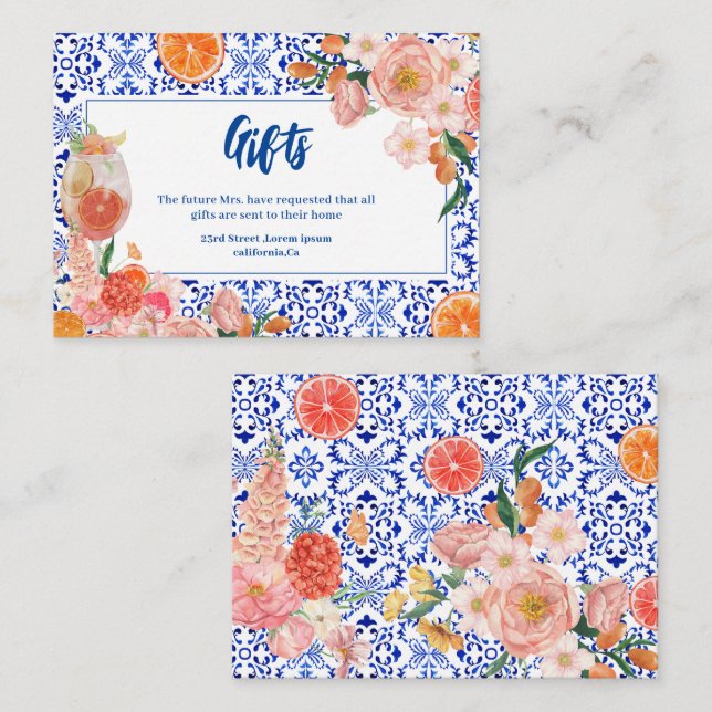 Thes Amore floral Spritz Brautparty Geschenke Begleitkarte (Vorne/Hinten)