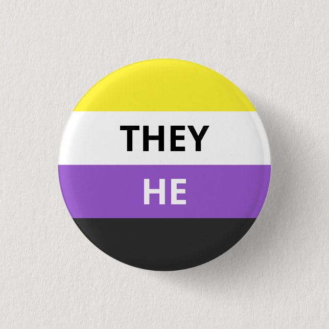 They/He Pronouns Non-Binary Flag Badge Button (Vorderseite)