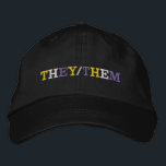 They Them Nonbinary Pride Bestickte Baseballkappe<br><div class="desc">They/Them written in yellow, white, and purple pride colors on a black hat for a non-binary person. The nonbinary flag colors and their pronouns.</div>