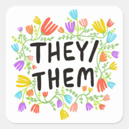 THEY / THEM Pronouns Floral Handlettering Set von Quadratischer Aufkleber