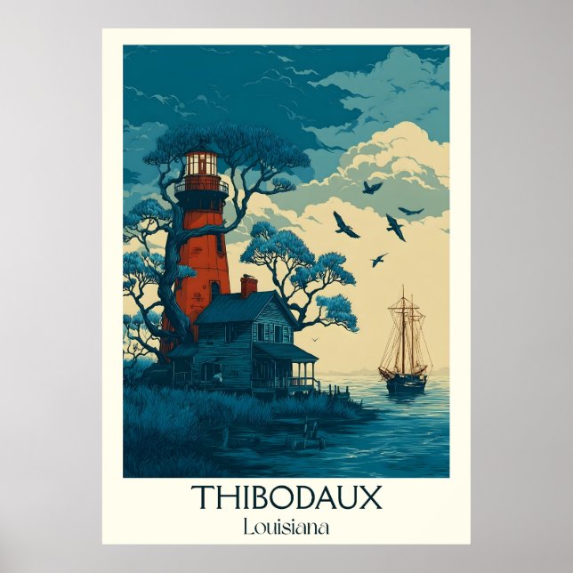 Thibodaux Louisiana Vintag Lighthouse Bayou Art Poster (Vorne)